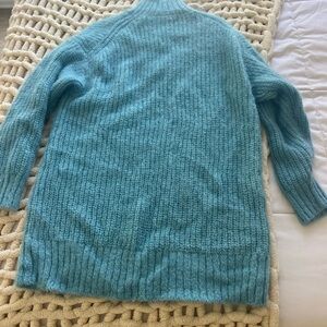 COS Blue Cowl Neck Sweater with Ribbed Knit Texture